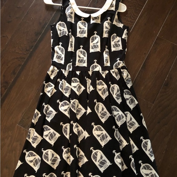 NWOT FOLTER dress- w/adorable bird cages w/overlay white lace, Peter Pan collar - Picture 3 of 4